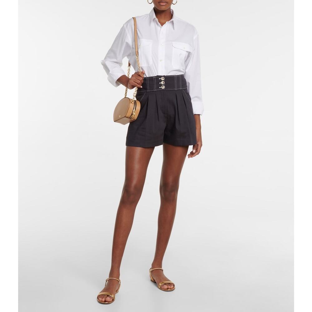 Veronica Beard Sz 2 Shorts Alicia Linen Blend High Rise Pleated Dark Navy $348 - Picture 3 of 16